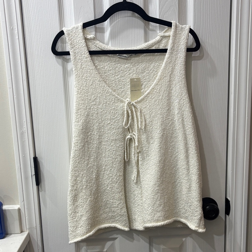 Abercrombie & Fitch Cream Textured tie Tank Top